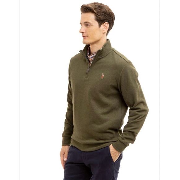 U.S. Polo Assn Quarter Zip Pullover Green Long Sleeve Sweater Size Large - Picture 1 of 8